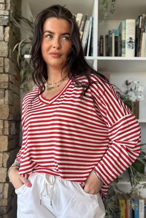  Perfect Breton V Long Sleeve Top Rouge /20